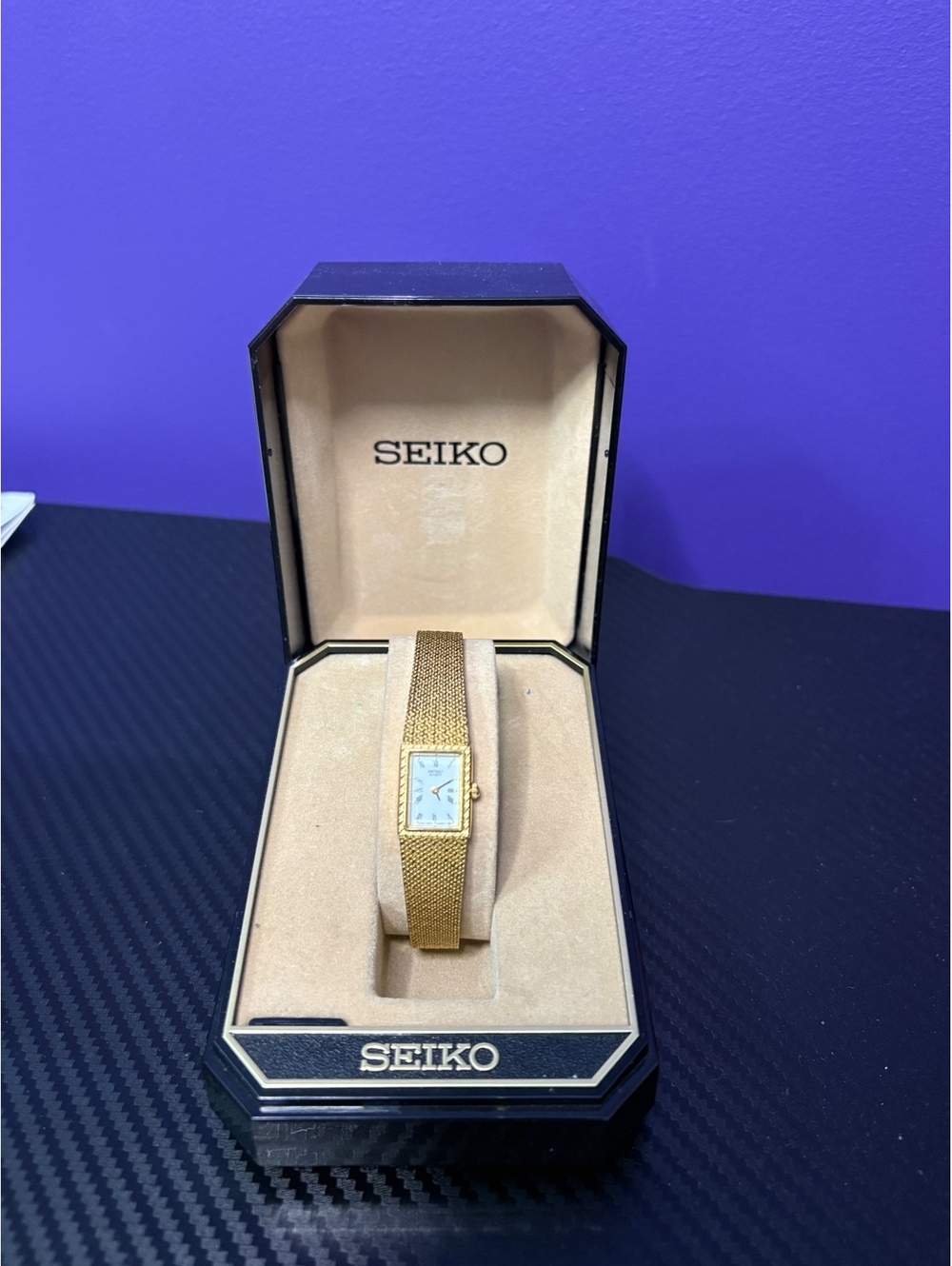 Ladies Vintage Seiko Dolce Exceline Gold Tone Tank Watch w/ Original Box